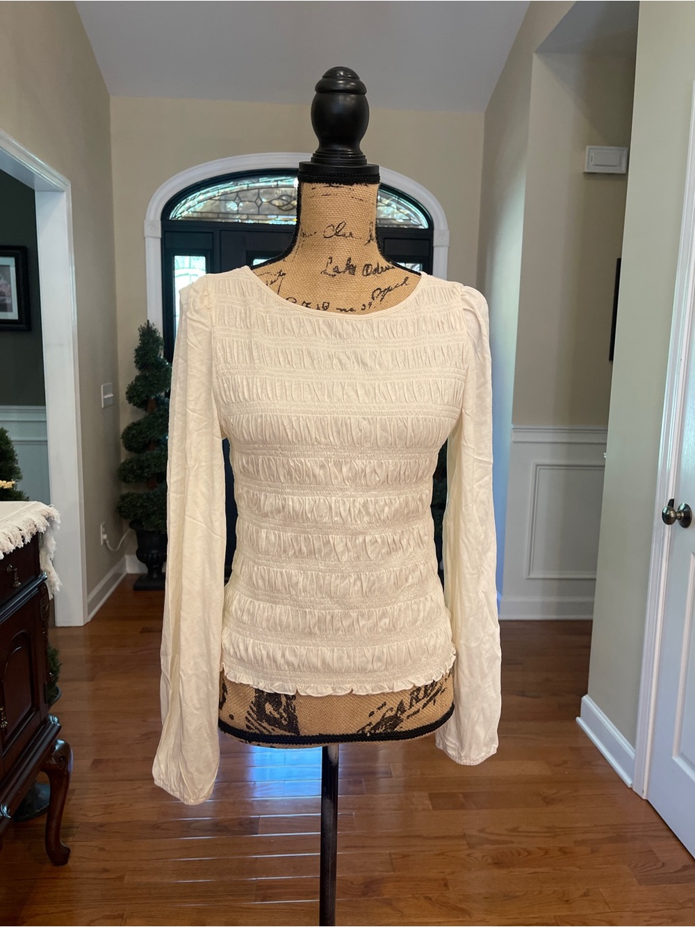Madewell Women's Cream Ivory Ruched Long Sleeve Fall Top Blouse Shirt M NWT